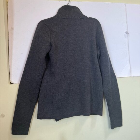 VINCE Wool Leather Moto Sweater Jacket Knit Asymmetrical Zip Funnel Minimalist - Picture 4 of 16